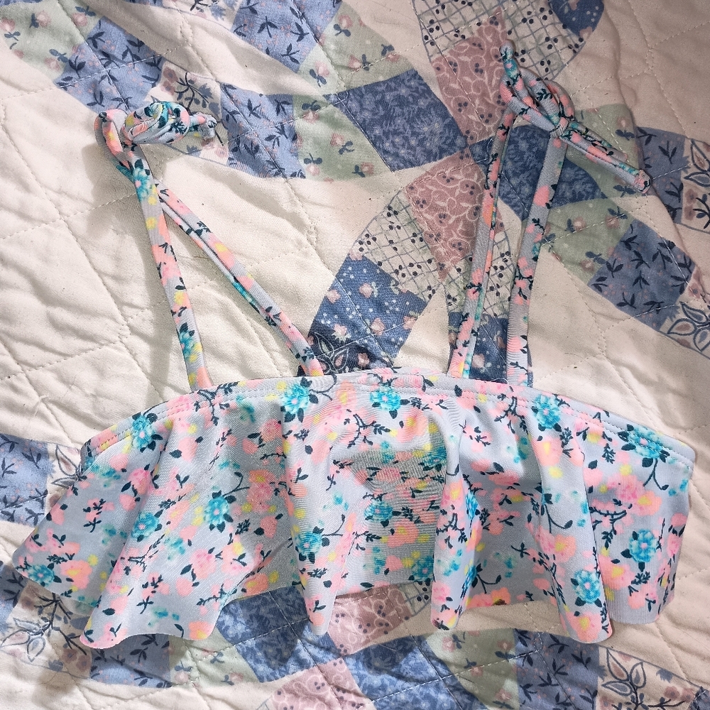 art class Pastel Floral Ruffle Swim Top - Blue, Pink, Yellow